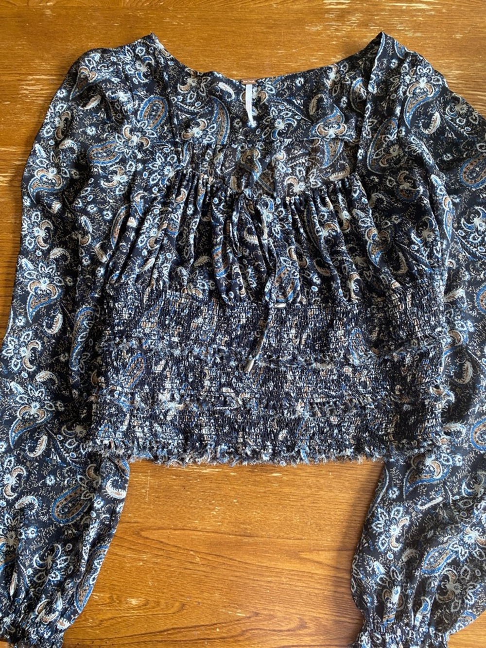 Free People Paisley Smocked Peasant Top size small
